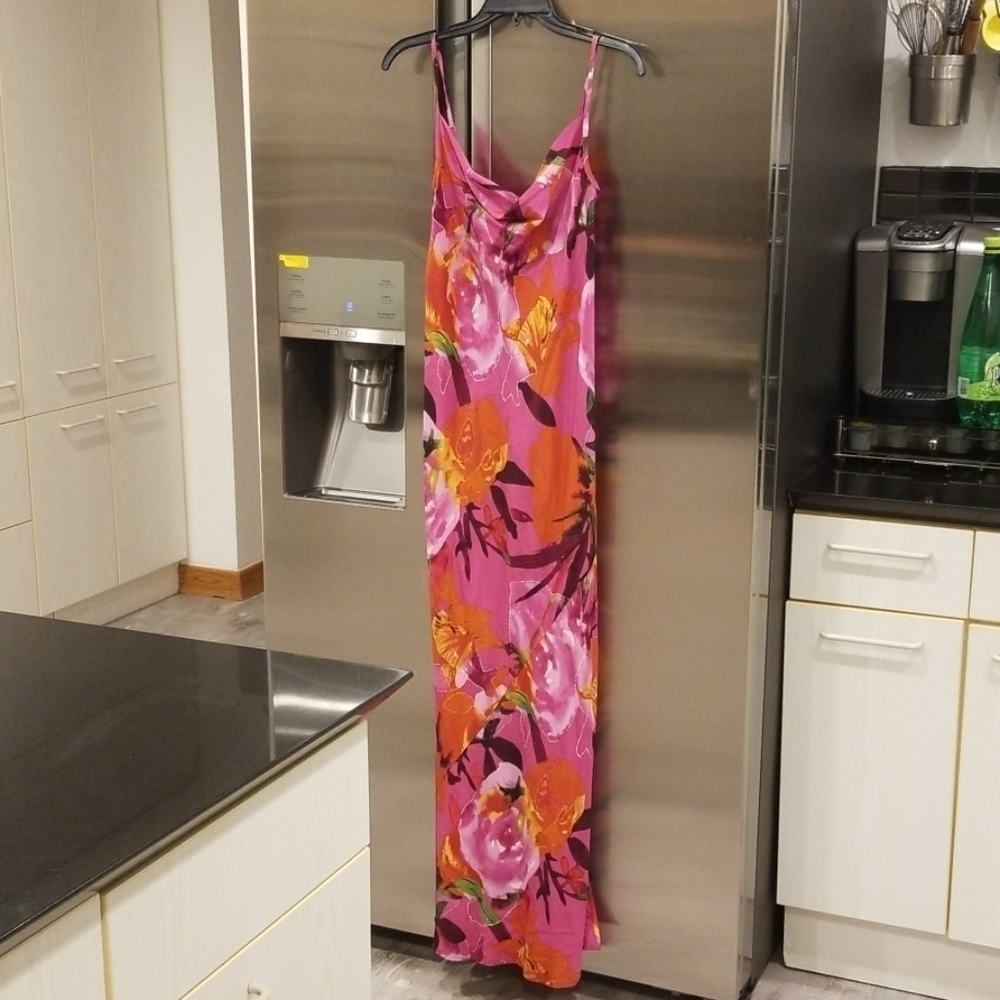 💕TRINA TURK💕 100% Silk Floral Maxi Cowl Neck Slipdress Floral Y2K